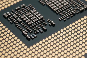 Closeup CPU or Central Processing Unit from motherboard, macro shot microprocessor unit of computer...