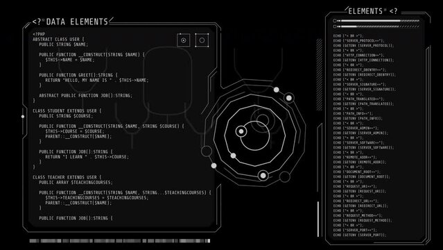 Animation of the coding in windows HUD interface.