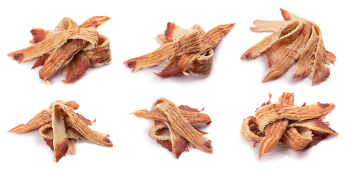 Pieces of peruvian squid fried snack for beer isolated on white background. Set or collection
