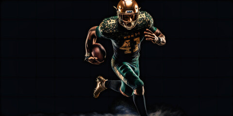 college football player running in black background