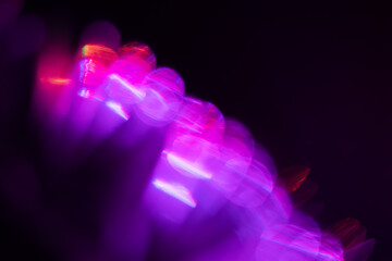 Blur neon light. Lens flare overlay. Bokeh fluorescent flash gleam.