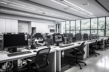 Modern software research laboratory - Modern office interior design. High key. High quality generative ai