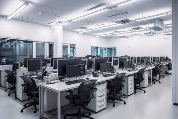 Modern software research laboratory - Modern office interior design. High key. High quality generative ai