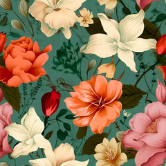 Seamless volumetric floral pattern. Flower background. Digital paper. AI generated