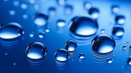 Liquid Drops on Blue Background. Macro Wallpaper Generative AI