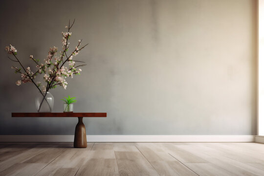 space decor vase copy table design indoor contemporary interior home wall plaster. Generative AI.