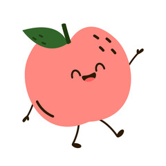 Peach cartoon vector. Doodle peach with leaves icon. Peach fruit in shape of heart isolated on white background. Farm, natural food, fresh fruits.