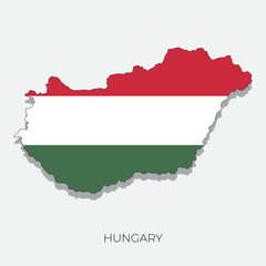 Hungary map and flag. Detailed silhouette vector illustration