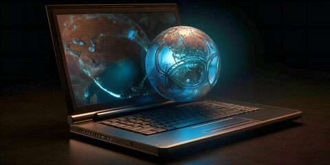 a laptop open with a globe of security locked on it