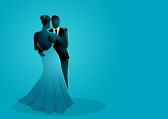 Dancing couple in blue tone colors