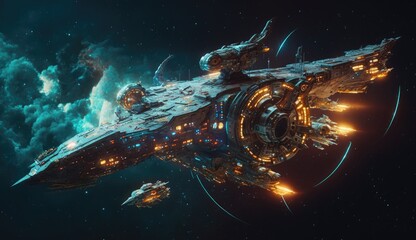 detailed star cruiser in the space
