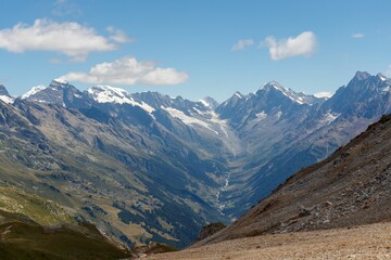Beautiful view of the Valley of loetschental with lang glacier in the background