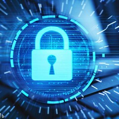 Safety concept: Closed Padlock on digital background, blue abstract light hi speed internet technology.