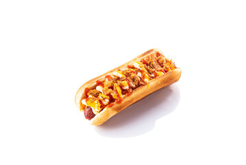 Delicious hotdog. Isolated on white background