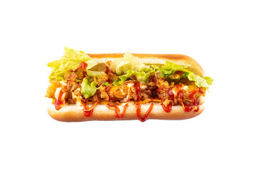 Delicious hotdog. Isolated on white background
