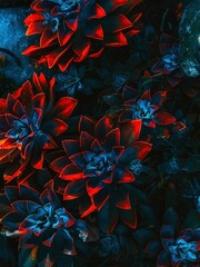 Beautiful view of plant leaves with red background