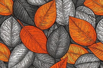 Botanical design that flows. Orange and gray leaves on a white backdrop. Generative AI