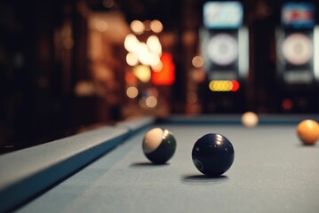 Pool balls on a pool table.
