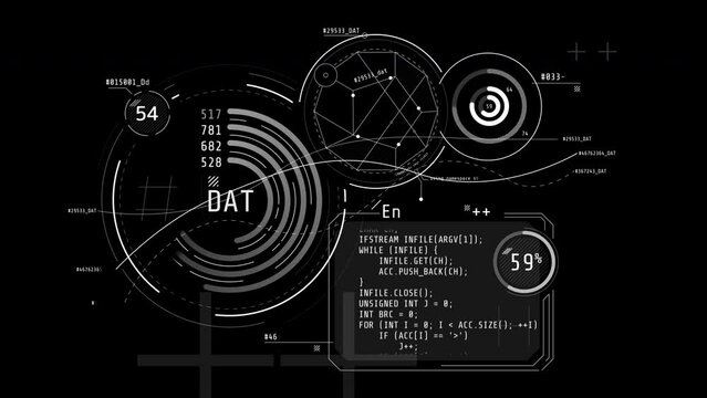 Animated poster with abstract data in HUD style.