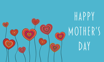 Schönen Muttertag. Grußkarte mit bunten Herzen.