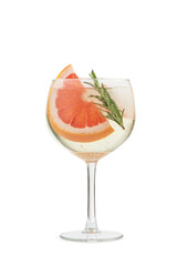 Summer cooling drink with fruits and berries on a white background. Mojito.