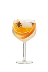 Summer cooling drink with fruits and berries on a white background. Mojito.