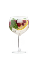 Summer cooling drink with fruits and berries on a white background. Mojito.