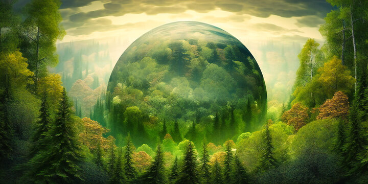 the earth with forests and trees depicts this image