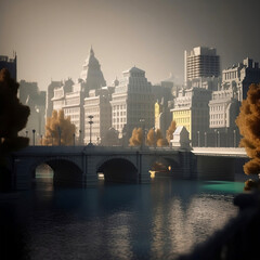 Abstract cityscape in 3d printing effect. 3d printing city. AI generated