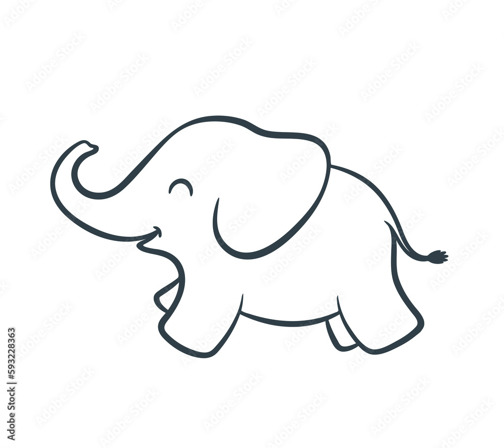 Wall mural cartoon cute baby elephant running