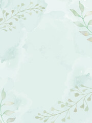 Watercolor abstract floral green  background for greeting, invitation cards. Vector EPS.