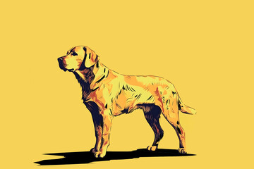 Portrait dog golden retriever in yellow background, style of pop art, illustration