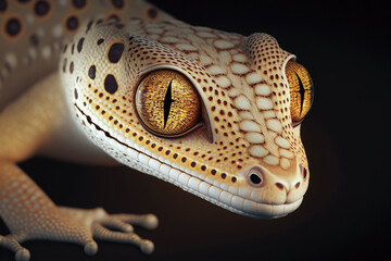 Gecko lizard, closeup macro on black background