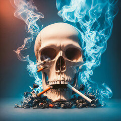 Skull smoking cigarette. Generative AI
