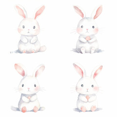 Fototapeta premium うさぎの水彩イラスト、白、デフォルメ、かわいい、キャラクター