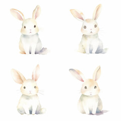 うさぎの水彩イラスト、手書き、デフォルメ、キャラクター