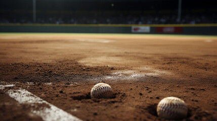 Fototapeta na wymiar Baseball on the Infield Chalk Line, Generative Ai