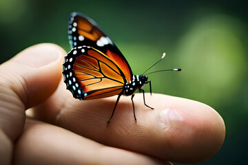 Fototapeta na wymiar butterfly on hand