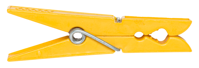 Yellow plastic clothes peg isolated on transparent background