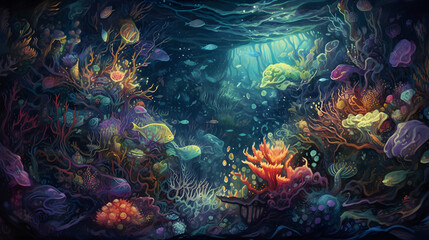Naklejka na ściany i meble 海底の生命と美しさ　No.046 | Underwater World: Vibrant Colors of Coral and Fish Generative AI
