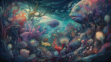 Fototapeta na wymiar 海底の生命と美しさ　No.044 | Underwater World: Vibrant Colors of Coral and Fish Generative AI