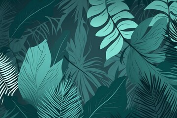 Naklejka na ściany i meble Seamless pattern with leaves. Natural palm leaves with contour line art style vines pastel vintage theme. Design for fabric, print, cover, banner, decoration, wallpaper illustration. AI Generated