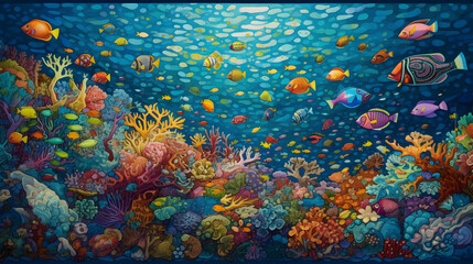 Fototapeta na wymiar 海底の生命と美しさ　No.036 | Underwater World: Vibrant Colors of Coral and Fish Generative AI