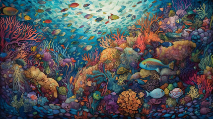 Fototapeta na wymiar 海底の生命と美しさ　No.035 | Underwater World: Vibrant Colors of Coral and Fish Generative AI