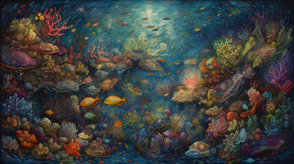 Fototapeta na wymiar 海底の生命と美しさ　No.033 | Underwater World: Vibrant Colors of Coral and Fish Generative AI
