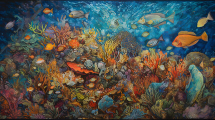 Fototapeta na wymiar 海底の生命と美しさ　No.015 | Underwater World: Vibrant Colors of Coral and Fish Generative AI