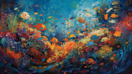 Naklejka na ściany i meble 海底の生命と美しさ　No.013 | Underwater World: Vibrant Colors of Coral and Fish Generative AI