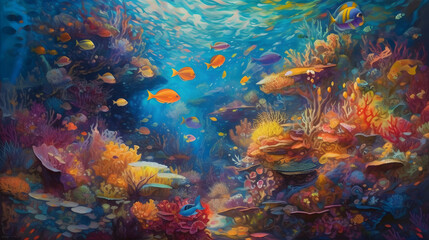 Naklejka na ściany i meble 海底の生命と美しさ　No.008 | Underwater World: Vibrant Colors of Coral and Fish Generative AI