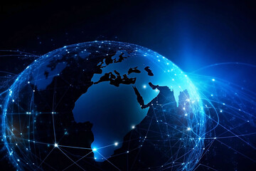 Fototapeta premium Blue Earth Map Glow Light Background Illustration