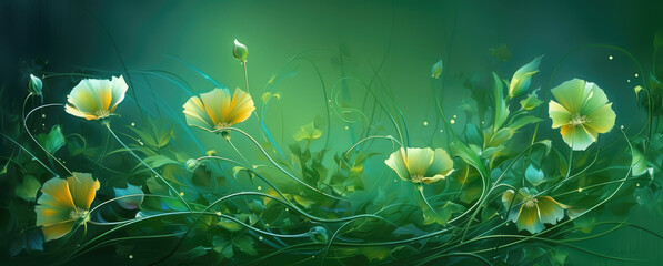 Fototapeta na wymiar some colorful flowers on a green background, generative AI